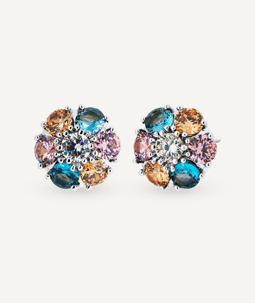Earrings Marghé button with multicolour zircons