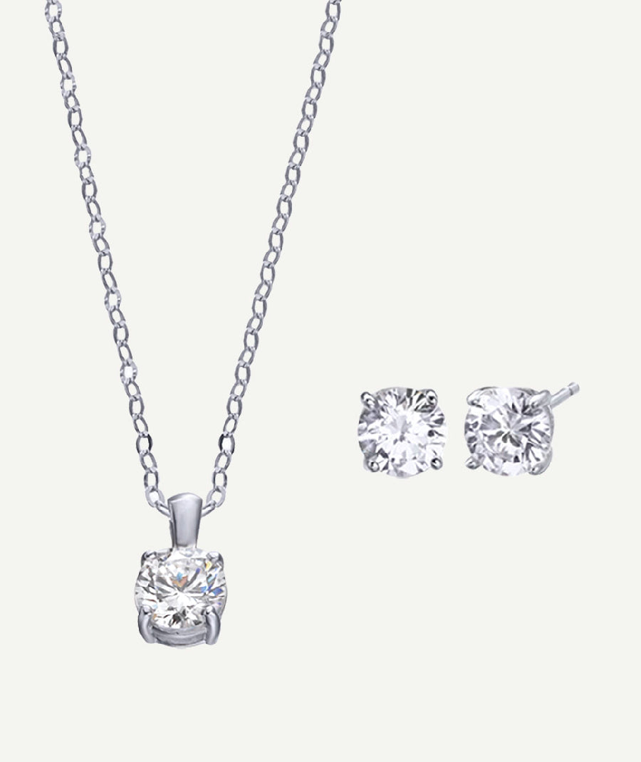 Pendant and earrings set Zirconia Platinum finish