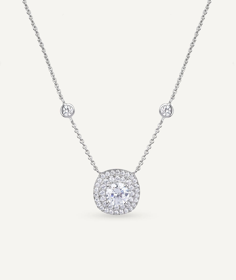 Necklace silver platinum finish zircons