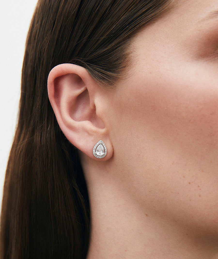 Claret Teardrop Stud Earrings with Zirconia