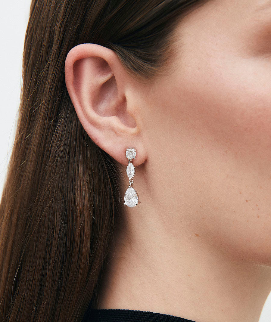 Claret Long Earrings with Cubic Zirconia