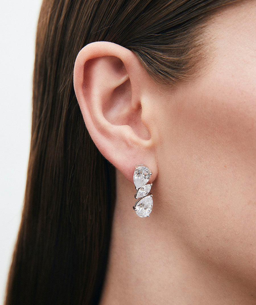 Earrings triple drop with zirconia