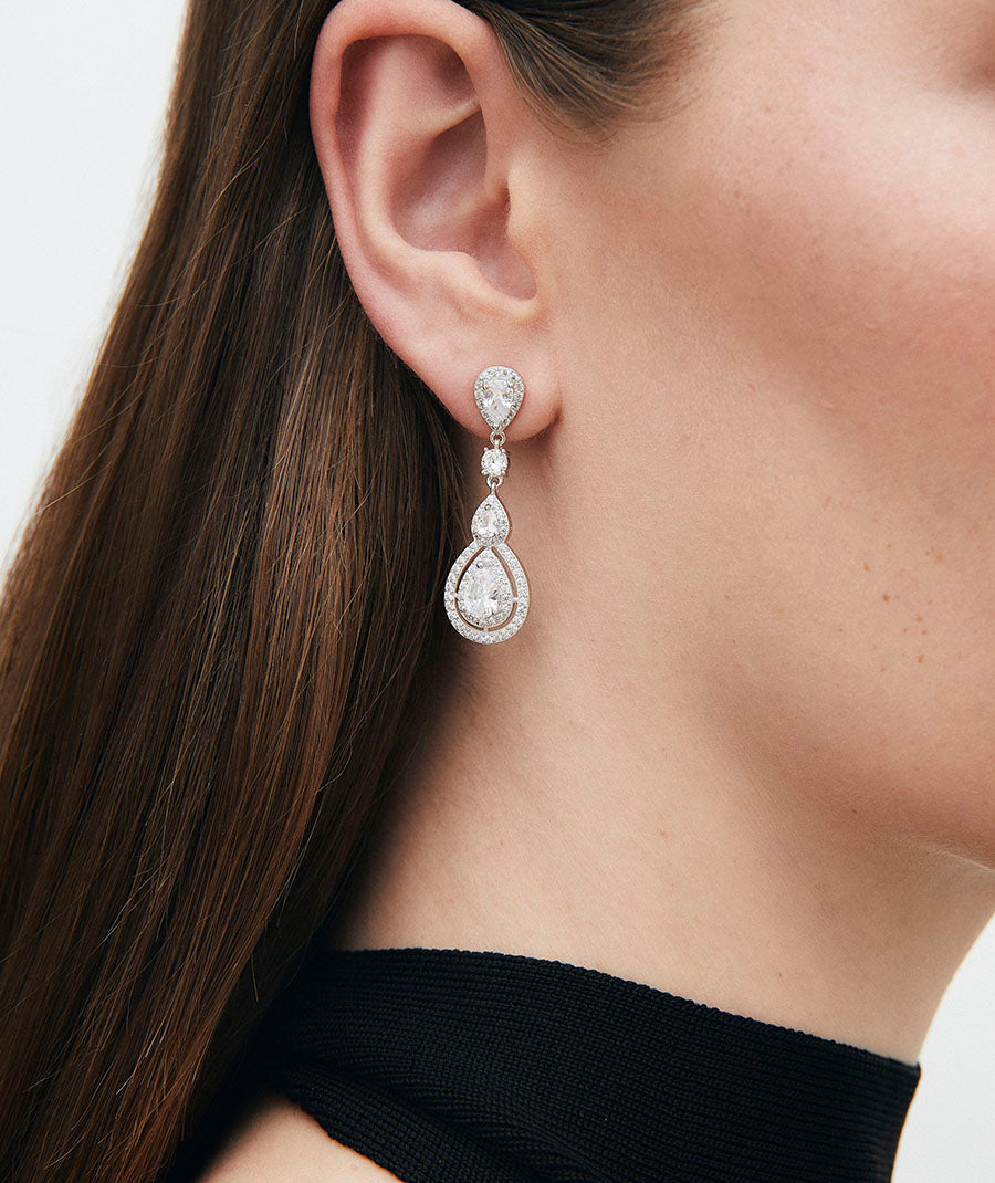 Long Claret teardrop earrings with zirconia