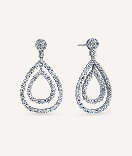 Pendientes semi largos Fiore con gotas de circonitas