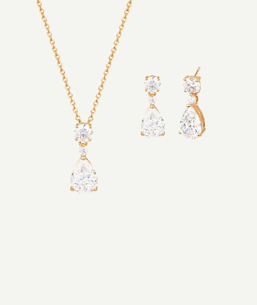 Set Finish Gold pendant and earrings Lagrima