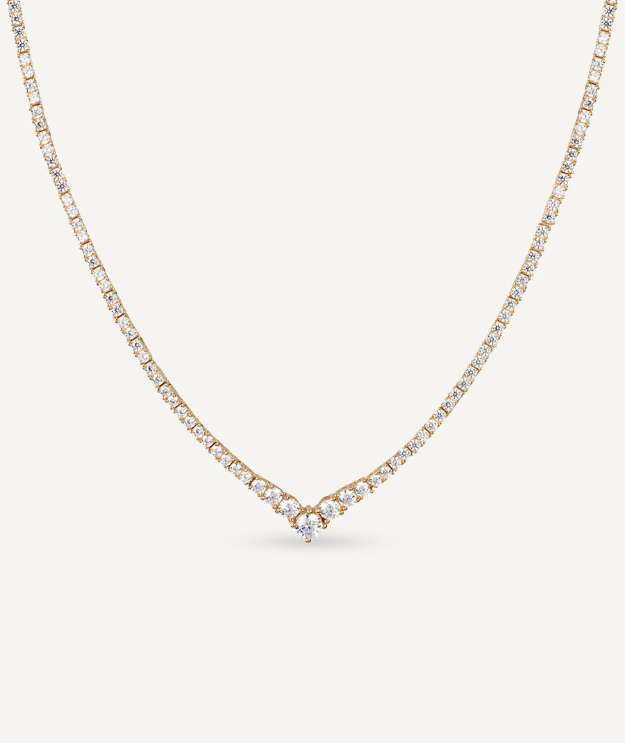 Necklace Silver Gold 18ct zircons
