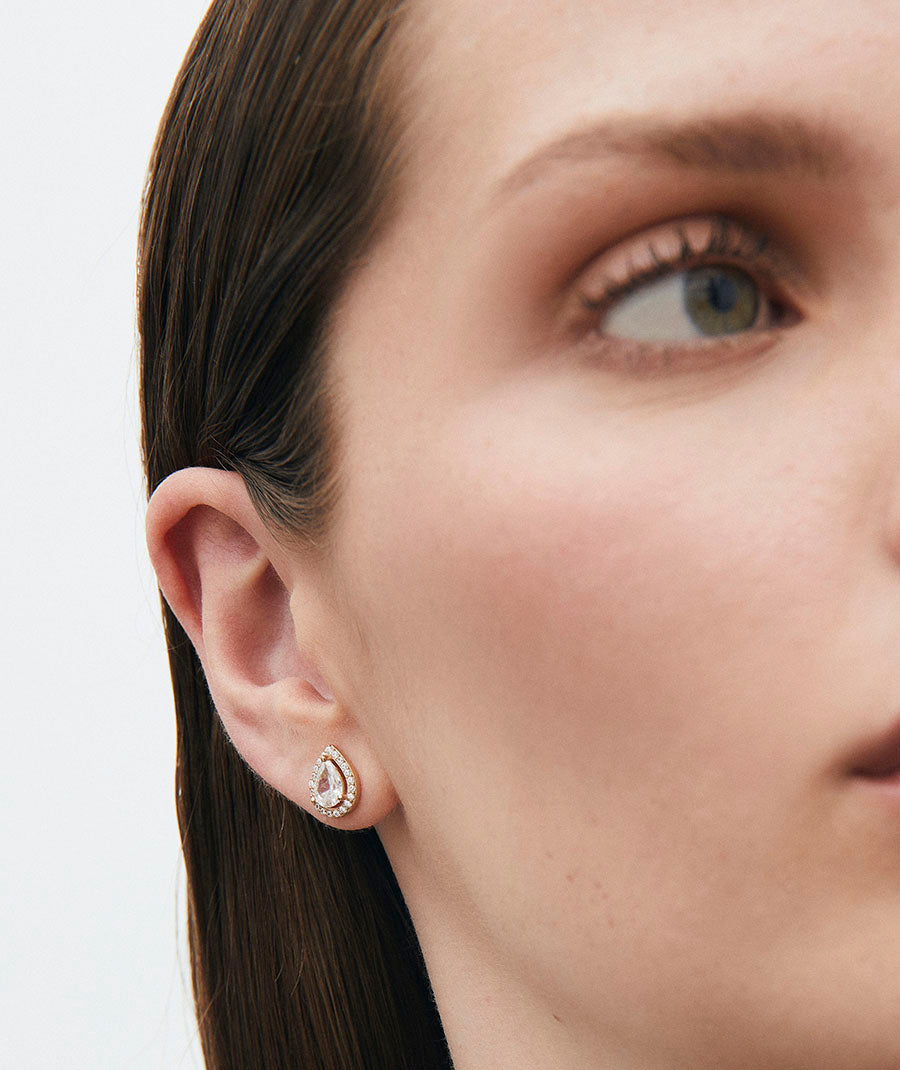 Claret Teardrop Stud Earrings with Zirconia