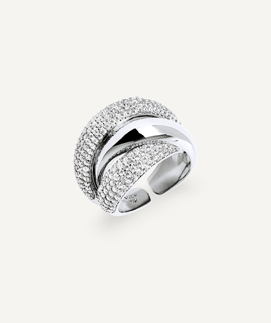 Anillo ancho cruzado Délum con circonitas