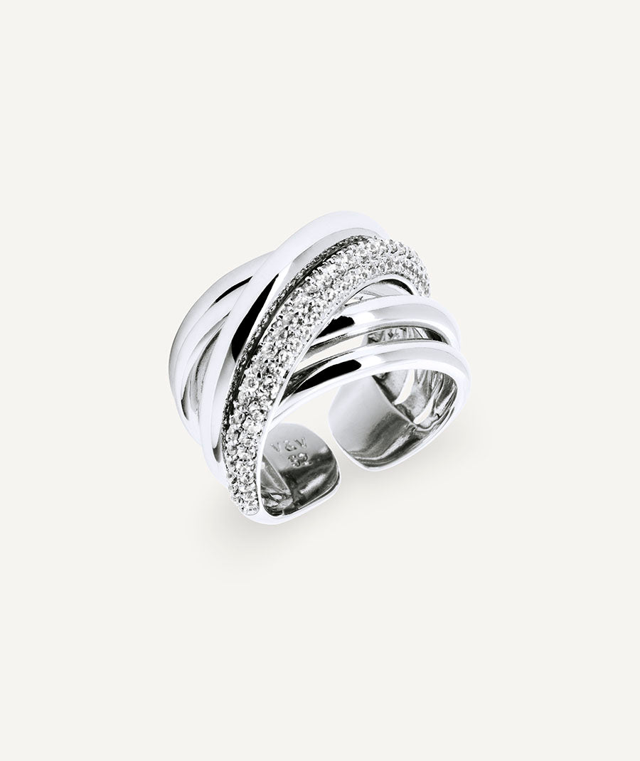 Ring Idilia intertwined strips with zircons