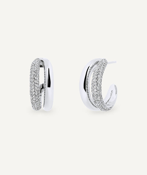 Earrings Allure duo half-moon with zircons