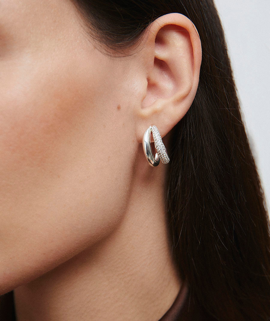 Earrings Allure duo half-moon with zircons