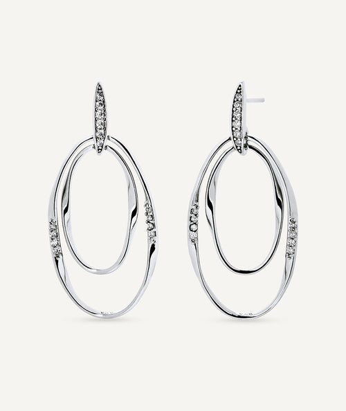 Earrings long oval Flow with zirconia