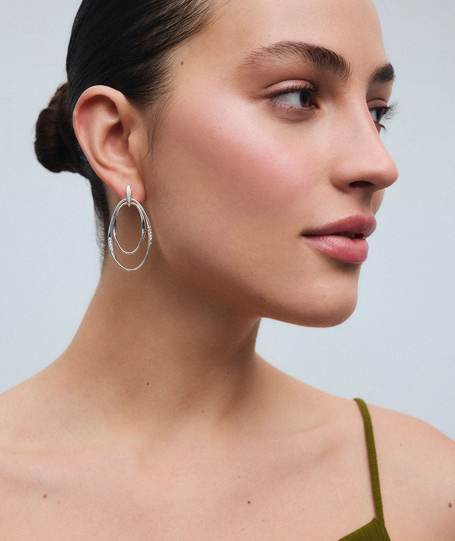 Pendientes largos maxi óvales Flow con circonitas