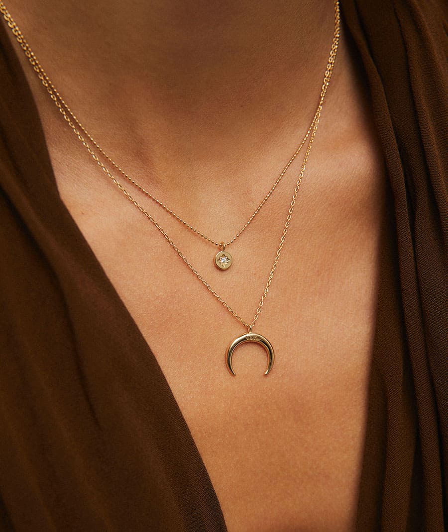 Gold pendant Zirconia Double Moon Reversed