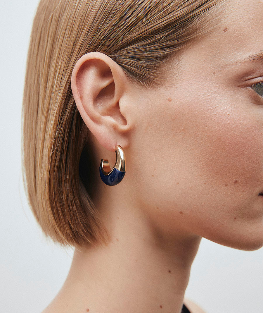 Earrings Navy Crescent with Blue Resin