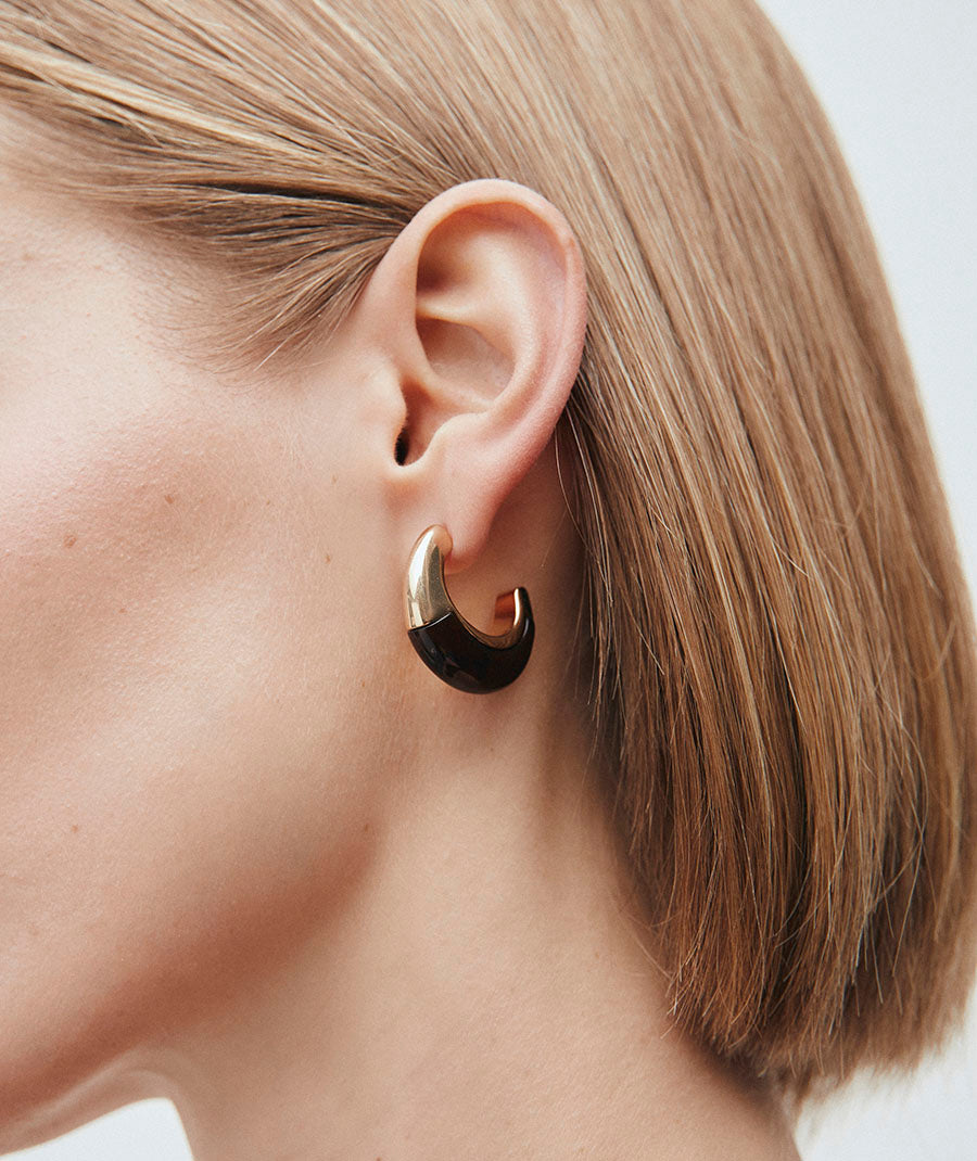 Earrings Coffee Crescent with Brown Resin