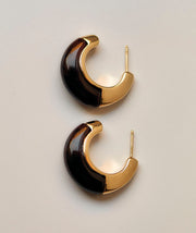 Earrings Coffee Crescent with Brown Resin