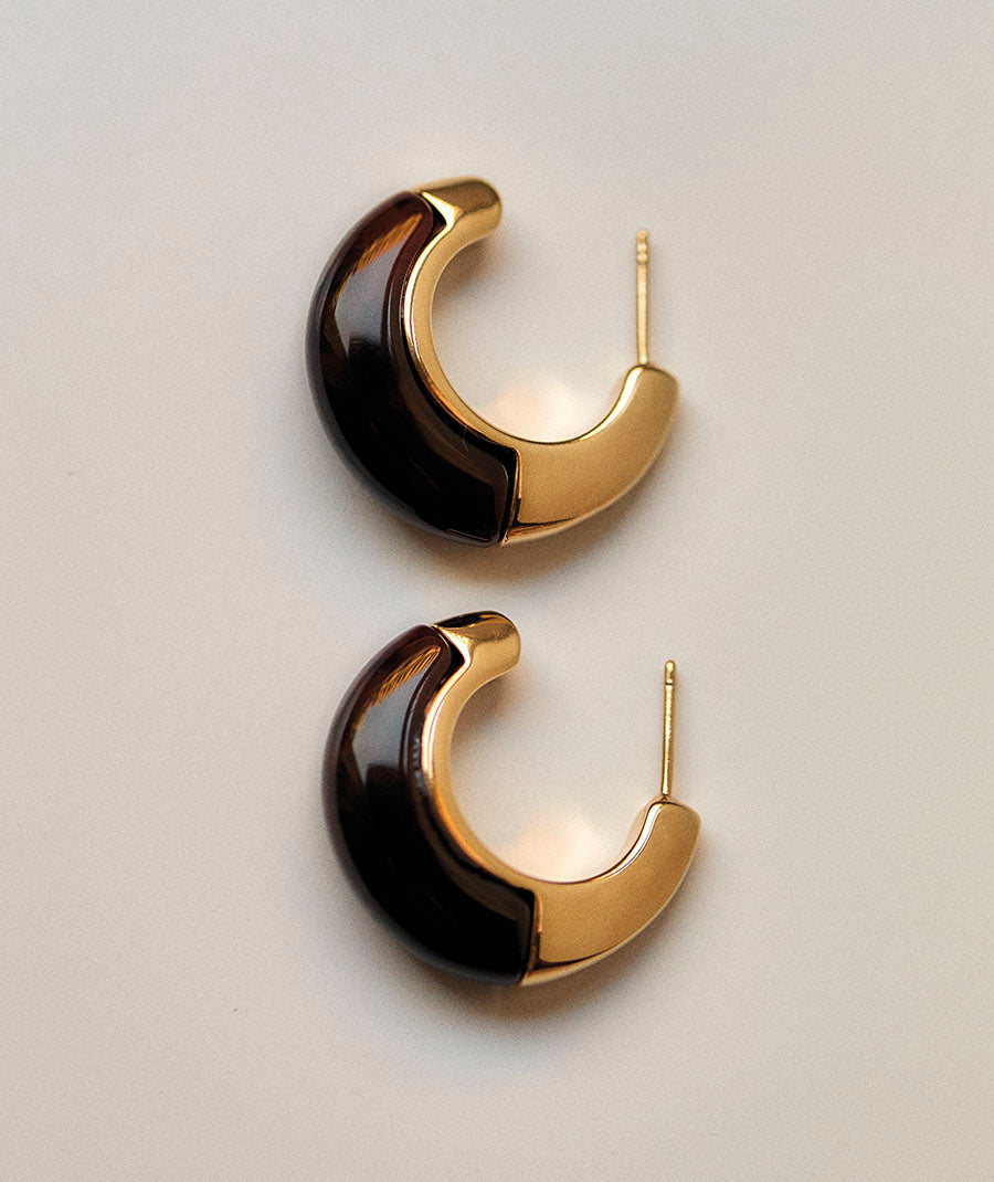 Pendientes semiluna Coffee con Acetato y Resina marrón