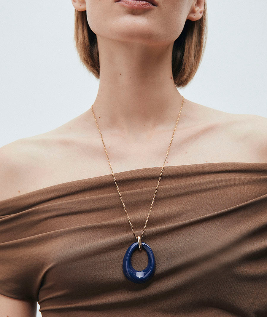 Colgante oval volumen Navy con Acetato y Resina azul