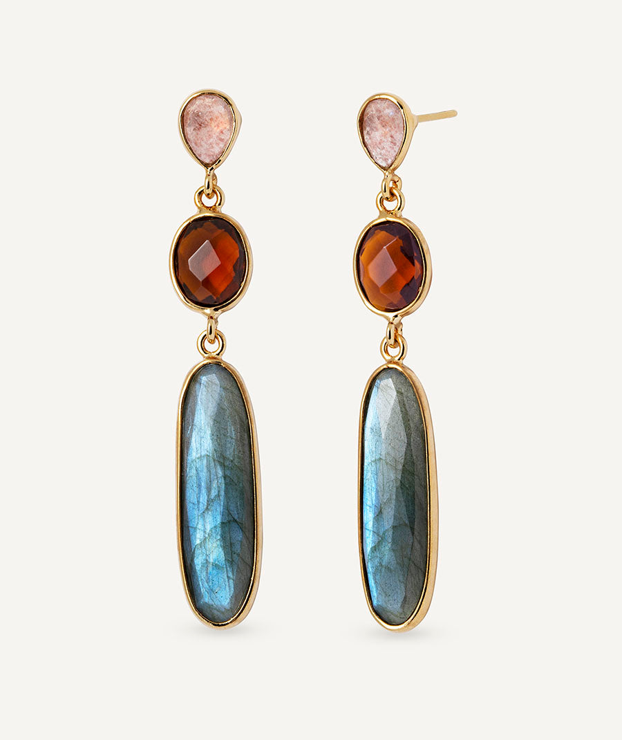 Long Jara earrings with semi-precious stones in soft tones
