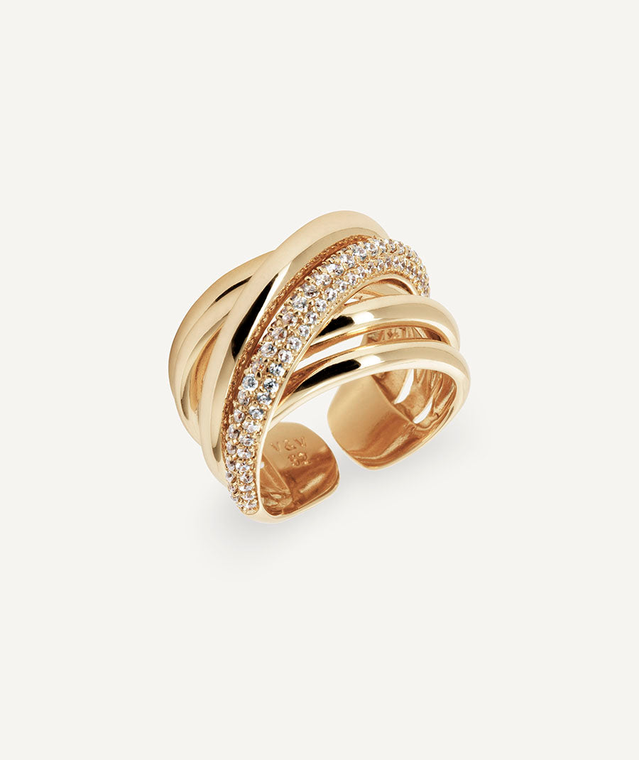 Ring Idilia intertwined strips with zircons