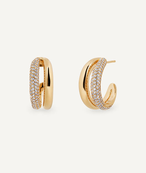 Earrings Allure duo half-moon with zircons