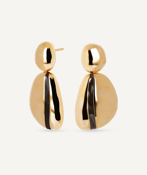 Earrings long chunky Horizonte with brown enamel