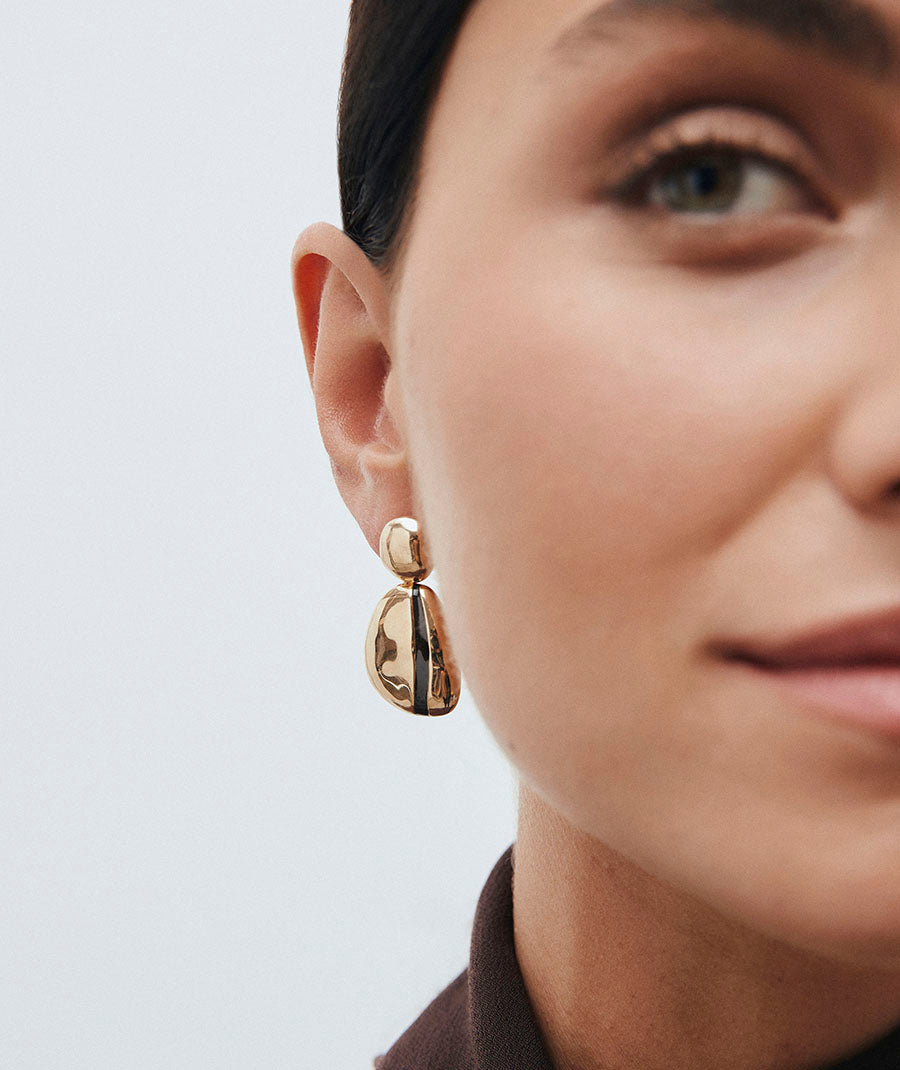 Chunky Long Horizon Earrings with Brown Enamels