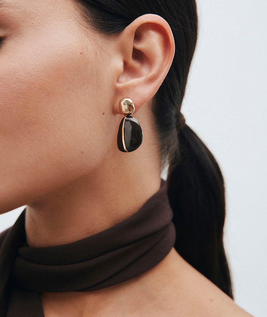 Chunky Long Interval Earrings with Brown Enamels