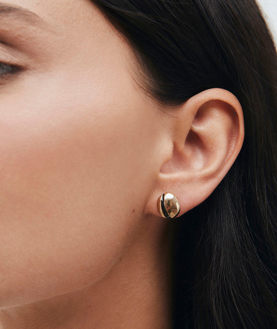 Horizon Button Earrings with Brown Enamels