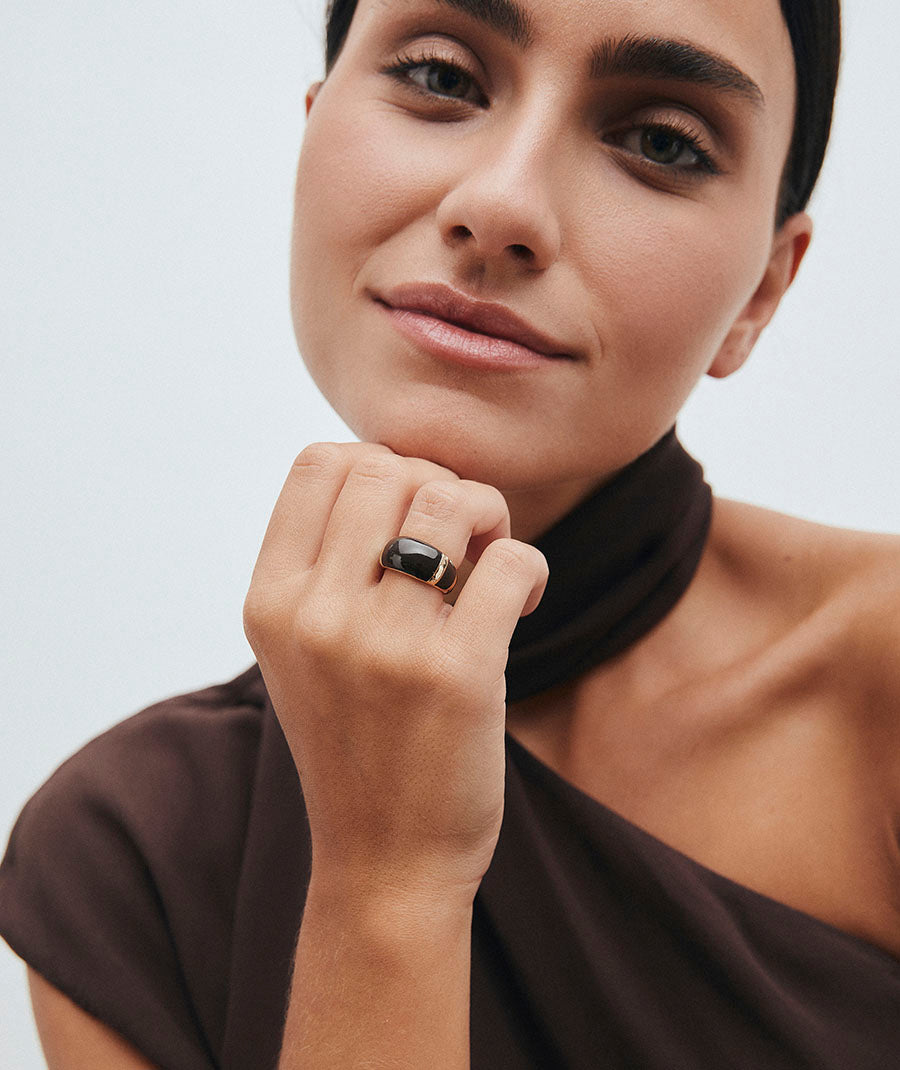 Interval Sculptural Ring with Brown Enamels