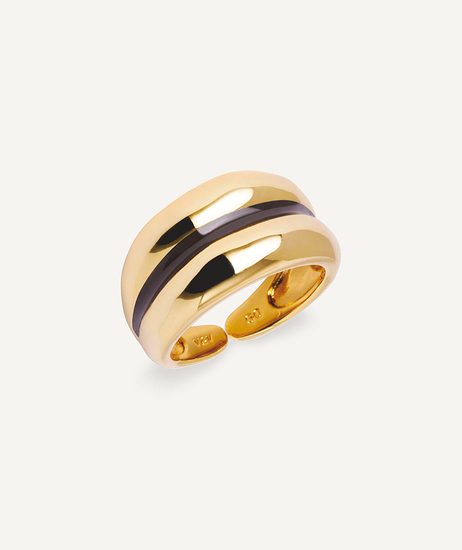 Wide Horizonte Ring with Brown Enamel