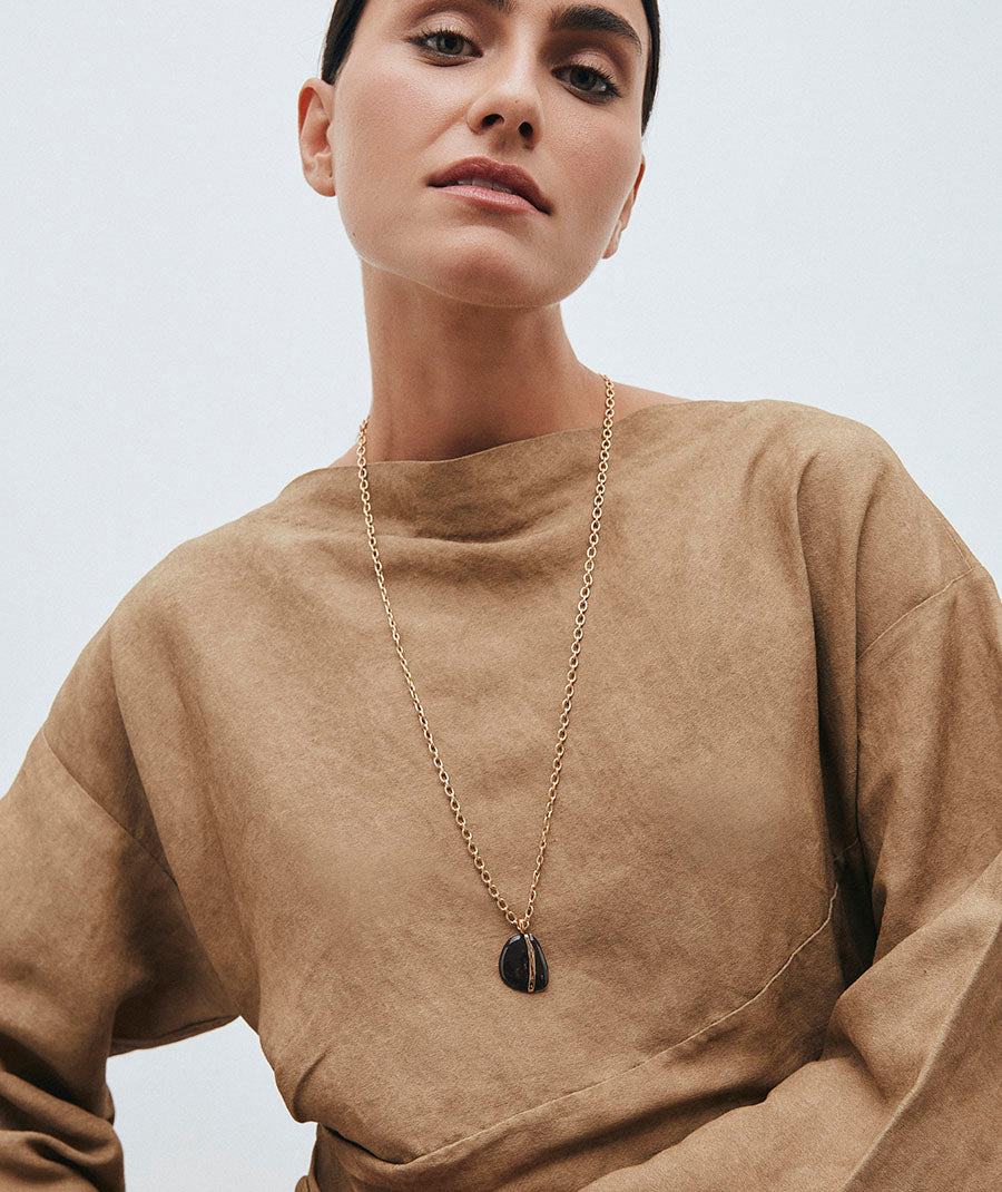 Maxi Irregular Oval Interval Pendant with Brown Enamels