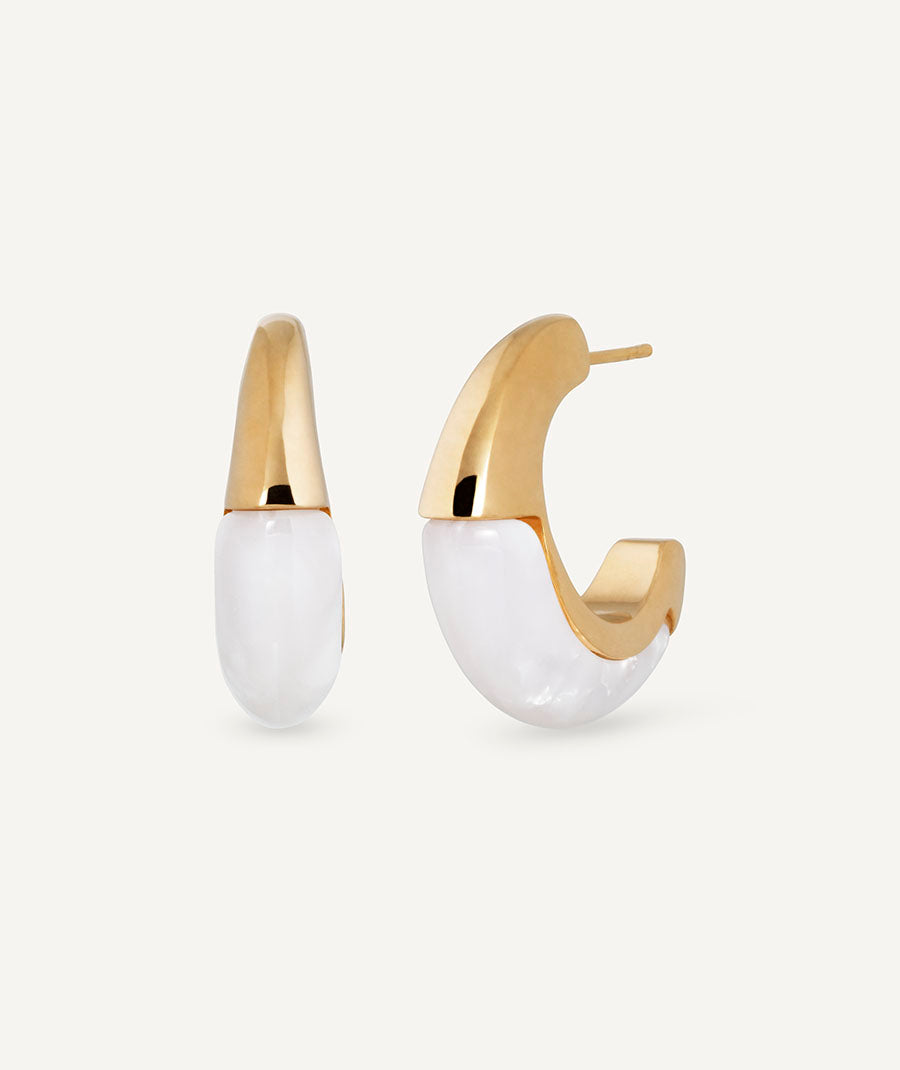 Pendientes semiluna Blanc con acetato y resina beige