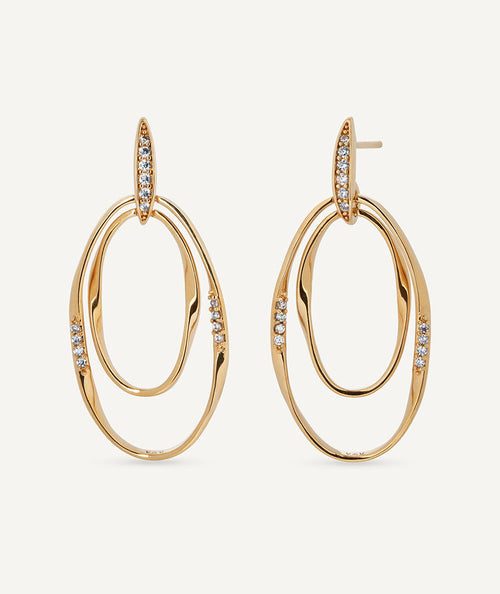 Earrings long oval Flow with zirconia
