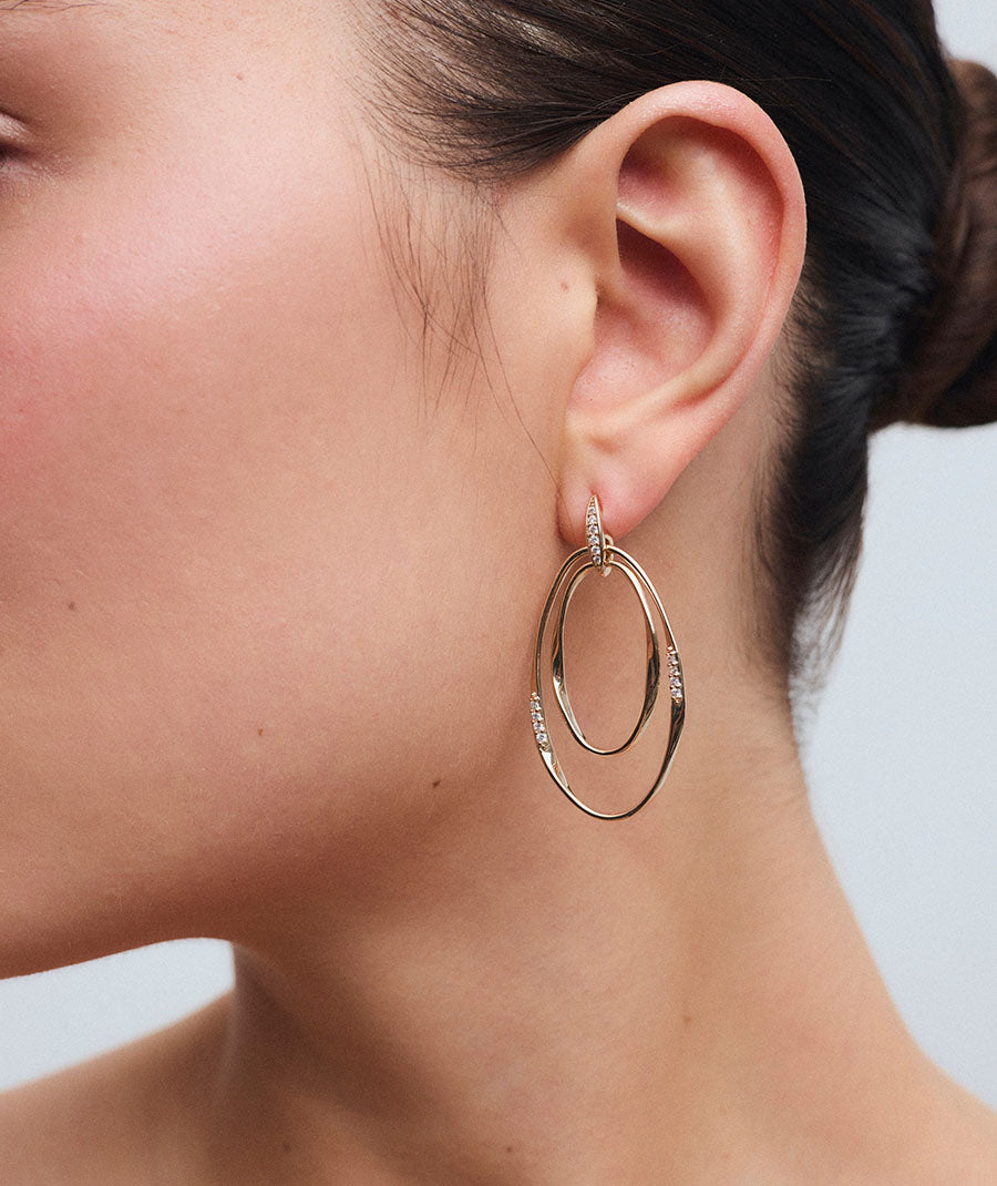 Pendientes largos maxi óvales Flow con circonitas