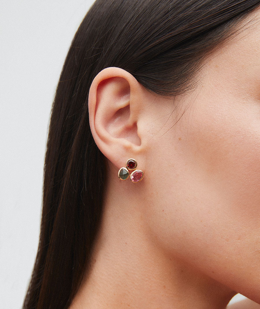 Pendientes botón Flora con piedras naturales