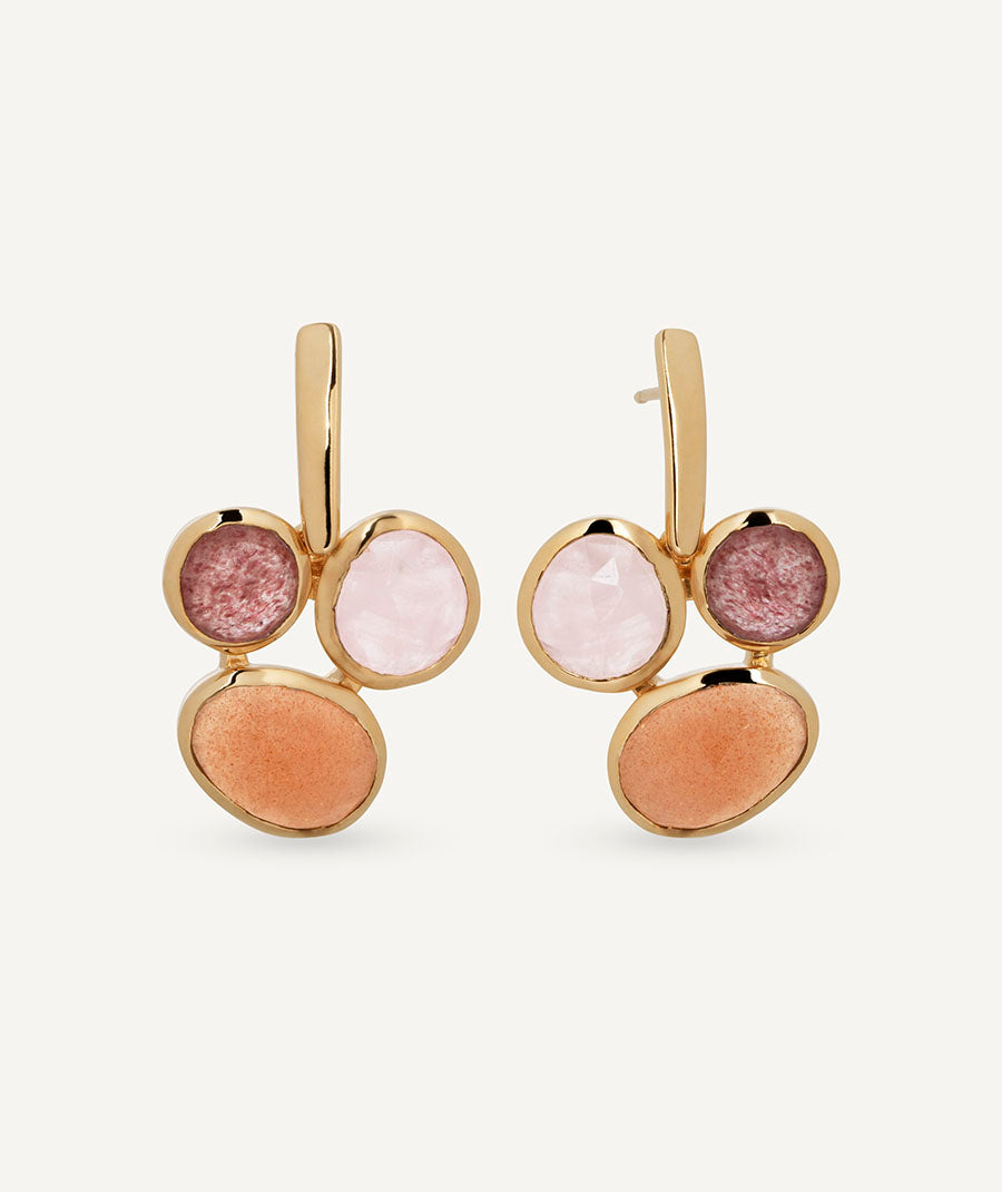 Pendientes semilargos Peach con piedras naturales en tonos neutros
