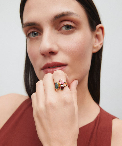 Anillo Flora con piedras naturales secundaria