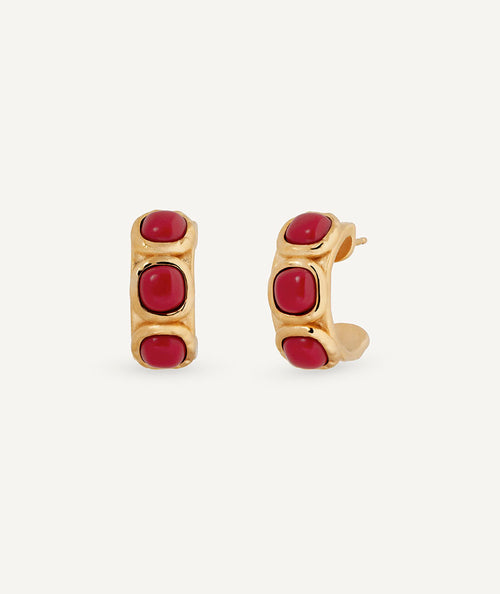 Pendientes semiluna Zahara con coral sintético rojo