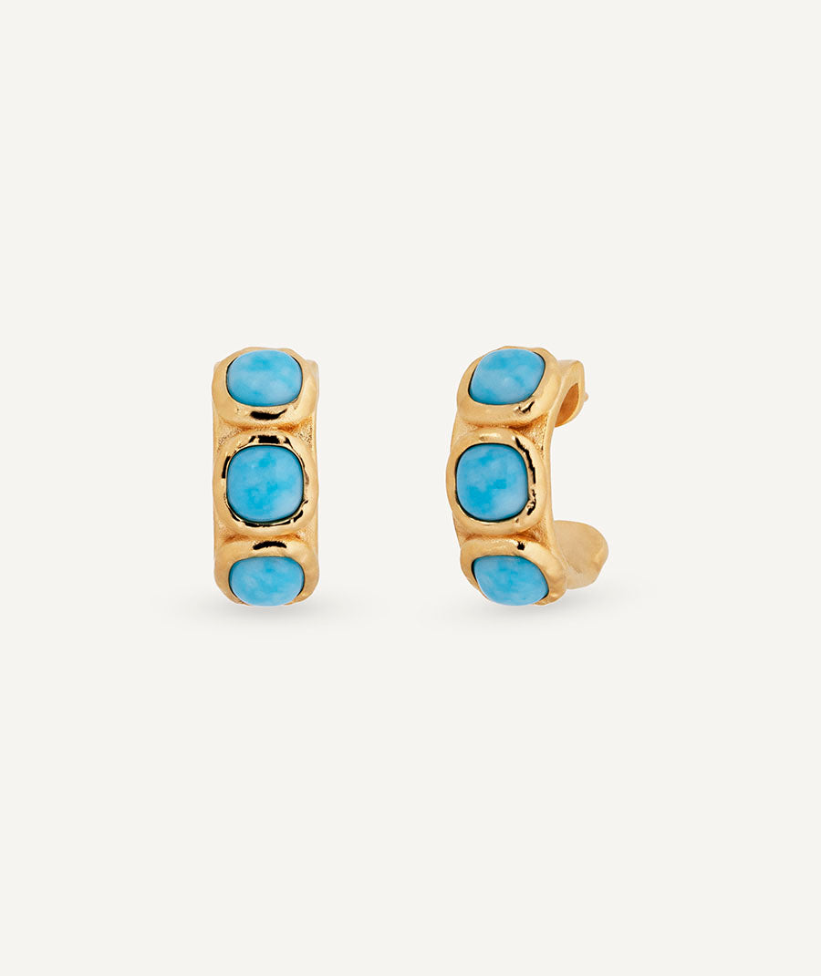 Pendientes semiluna Turquesa con cuarzo larimar azul