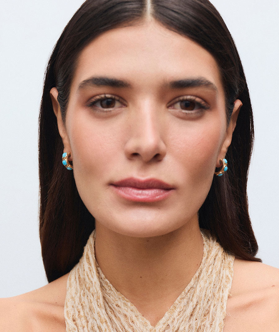 Pendientes semiluna Turquesa con cuarzo larimar azul
