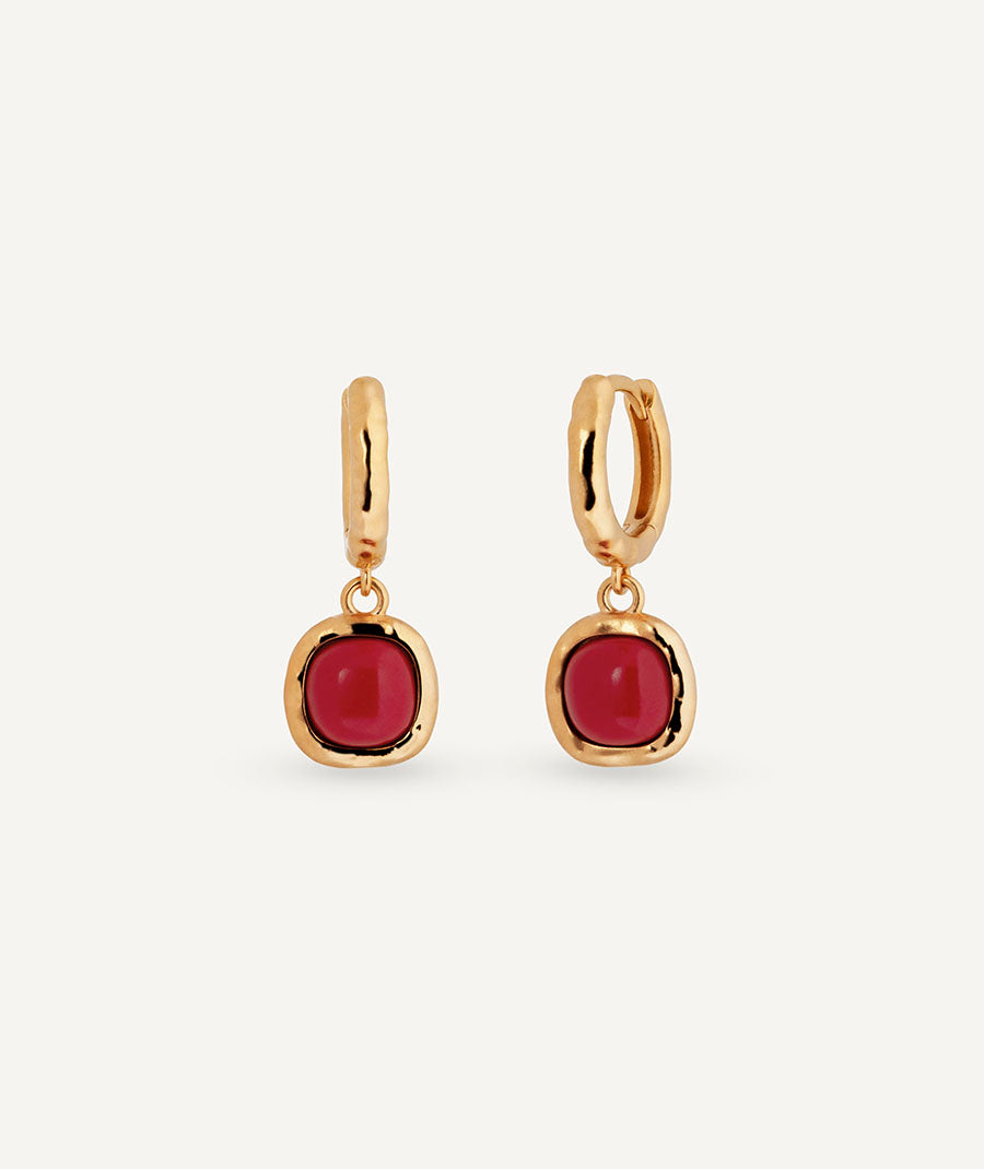 Pendientes de aro Zahara con coral sintético rojo