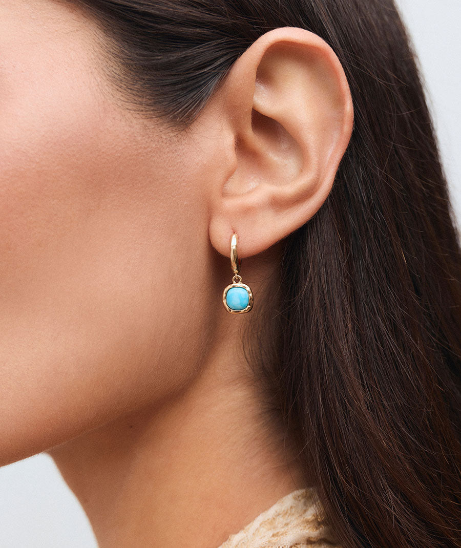 Pendientes de aro Turquesa con cuarzo larimar azul