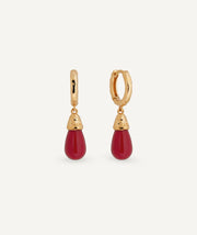 Earrings oval hoop Zahara with red synthetic coral
