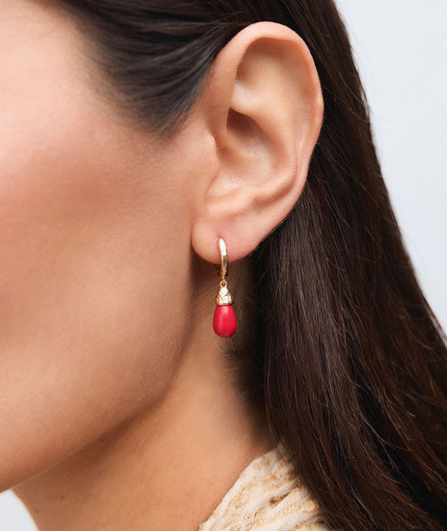 Earrings oval hoop Zahara with red synthetic coral secundaria