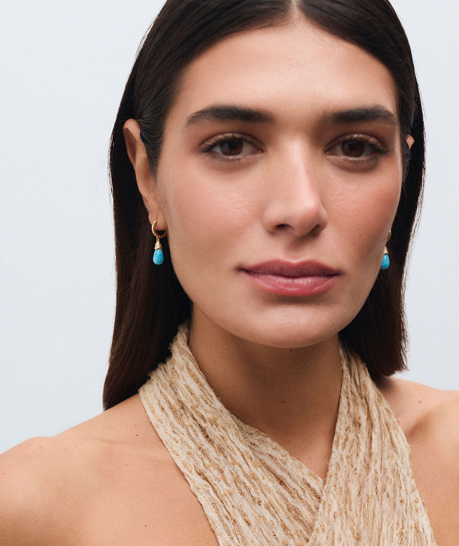Pendientes de aros ovales Turquesa con cuarzo larimar azul