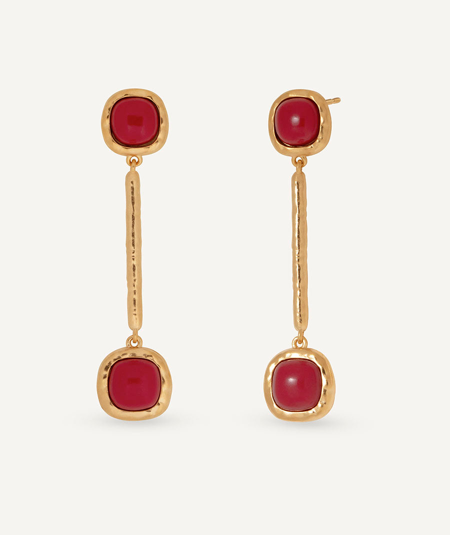 Pendientes largos Zahara con coral sintético rojo