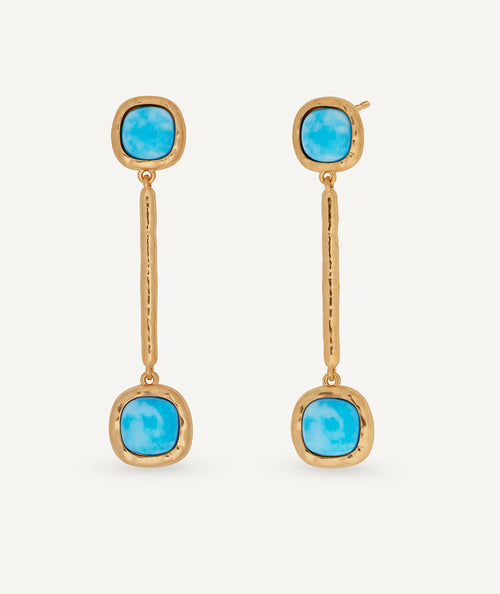 Pendientes largos Turquesa con cuarzo larimar azul