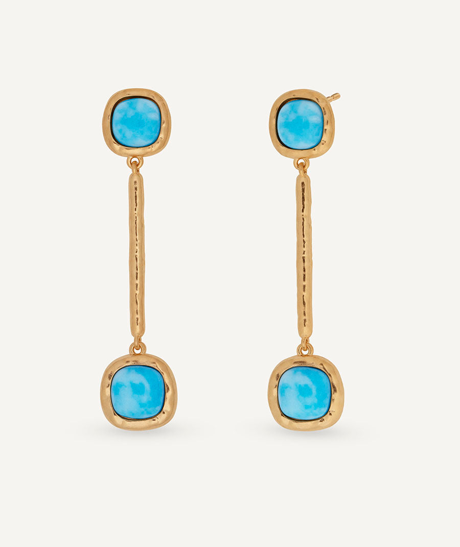 Pendientes largos Turquesa con cuarzo larimar azul